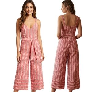 LOST + WANDER Robin Striped Seersucker Wide Leg Jumpsuit - Size M